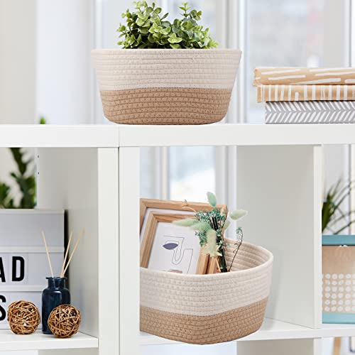 6 Pcs Cotton Rope Woven Basket for Storage, Baskets for Organizing Storage Baskets Rope Basket with Handles for Cloth, Blanket, Toys, Living Room Bathroom Laundry Nursery Room, 12'' x 8'' x 6''