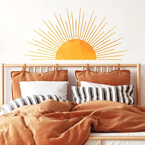 Half Sun Wall Decal Large Wall Decal Sunshine Wall Stickers Vinyl Wall Decals Nursery Wall Sticker Peel and Stick for Kids Playroom Bedroom Living Room Wall Art Decor