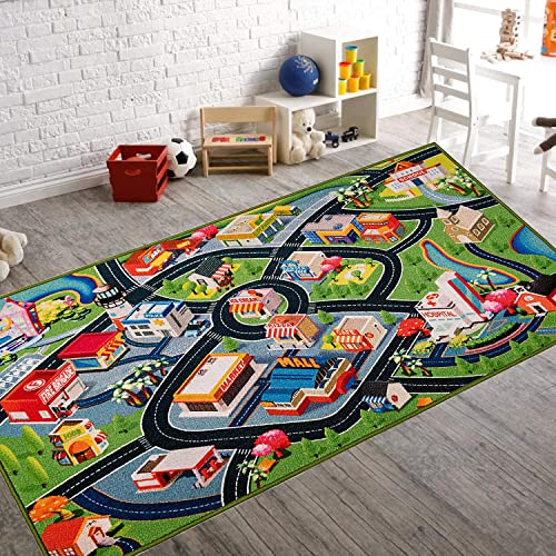 Car Mat for Kids Toy Cars 59X79 Inch Kids Rug,Car Rug Play Mat for Kids,Play Rug for Kids Playroom Bedroom,Road Traffic Kids Play Area Rug Non-Slip Backing, Kids Carpet Playmat Toddler Boys,Children