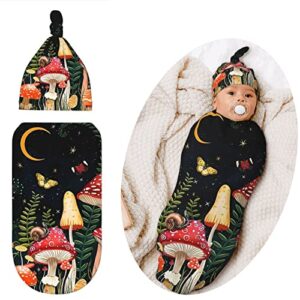 Mushroom Baby Swaddle Blanket Newborn Baby Stuff Soft Sleep Sacks Receiving Blankets with Hat for Boy Girl Infants Gifts