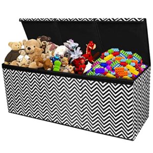 large toy chest with dustproof lid- 39.4" × 14.4”× 15.7" non-woven fabric kids toy box, collapsible toy storage bins with 2 dividers & handles for boys girls playroom nursery room bedroom closet
