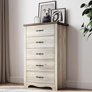 linsy home 5 drawer chest, white dresser for bedroom, dresser organizer, tall dresser wood chest of drawer for nursery kids room organizer with anti-tipping device