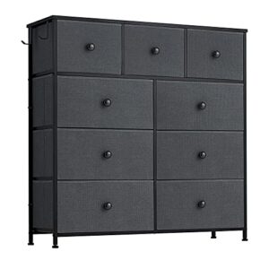 sapodilla 9 drawers dresser for bedroom,chest of drawers with metal frame side hook wood top,large capacity closet dresser in living room hallway nursery storage room (deep grey, 9 drawers)