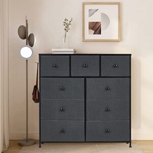 Sapodilla 9 Drawers Dresser for Bedroom,Chest of Drawers with Metal Frame Side Hook Wood Top,Large Capacity Closet Dresser in Living Room Hallway Nursery Storage Room (Deep Grey, 9 Drawers)