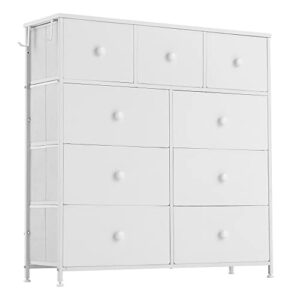 sapodilla 9 drawers dresser for bedroom,chest of drawers with metal frame side hook wood top,large capacity closet dresser in living room hallway nursery storage room (white, 9 drawers)
