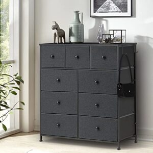 Sapodilla 9 Drawers Dresser for Bedroom,Chest of Drawers with Metal Frame Side Hook Wood Top,Large Capacity Closet Dresser in Living Room Hallway Nursery Storage Room (Deep Grey, 9 Drawers)