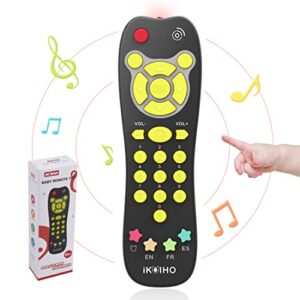 baby remote control toy, realistic toddler tv remote toy with light sound adjustable volume kid learning education musical toys with english french spanish infant gift for boys girls 6m+ (black)