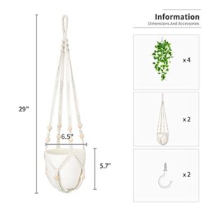 Mkono 2 Packs Fake Hanging Plant with Pot, Artificial Plants for Home Decor Indoor Macrame Plant Hanger with Fake Vines Faux Hanging Planter Greenery for Bedroom Bathroom Office Decor, Ivory (Pothos)