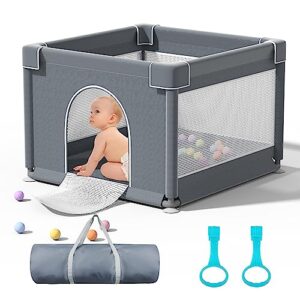 small baby playpen 36" x 36", lutikiang play pen for babies and toddlers with gate, safety sturdy baby fence play area, play yards for apartment, portable light weight play pin with anti-slip suckers