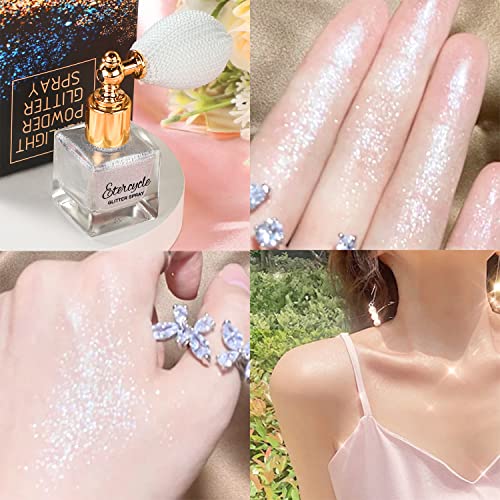 Silver Body Glitter Spray, Etercycle Shimmering Spray Powder Sparkle Powder, Cosmetic Shimmer Makeup Glitter for Hair and Body Face Clothes Nail Art Craft Design Easter Crafts