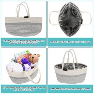 G.a HOMEFAVOR Baby Diaper Caddy Organizer - Extra Large Nappy Caddy Rope Nursery Storage Bin - Large Diaper Basket, 3 Compartments and 2 Removable Dividers, Grey