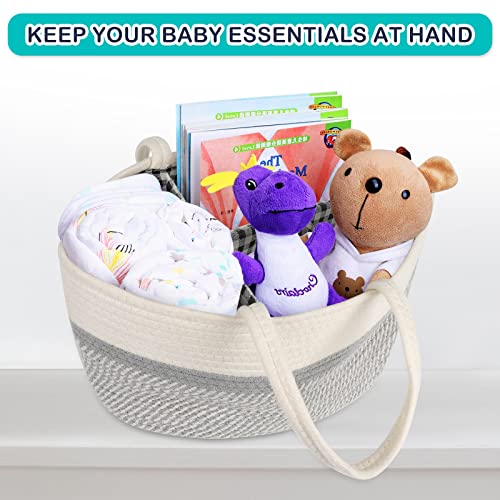 G.a HOMEFAVOR Baby Diaper Caddy Organizer - Extra Large Nappy Caddy Rope Nursery Storage Bin - Large Diaper Basket, 3 Compartments and 2 Removable Dividers, Grey