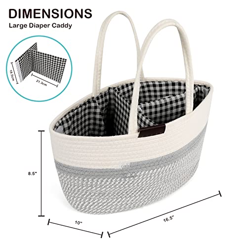 G.a HOMEFAVOR Baby Diaper Caddy Organizer - Extra Large Nappy Caddy Rope Nursery Storage Bin - Large Diaper Basket, 3 Compartments and 2 Removable Dividers, Grey