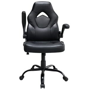 home office chair, ergonomic computer chairs with flip-up armrests, pu leather swivel rolling task desk chair, high back managerial executive chairs, black…