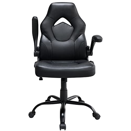 Home Office Chair, Ergonomic Computer Chairs with Flip-up Armrests, PU Leather Swivel Rolling Task Desk Chair, High Back Managerial Executive Chairs, Black…