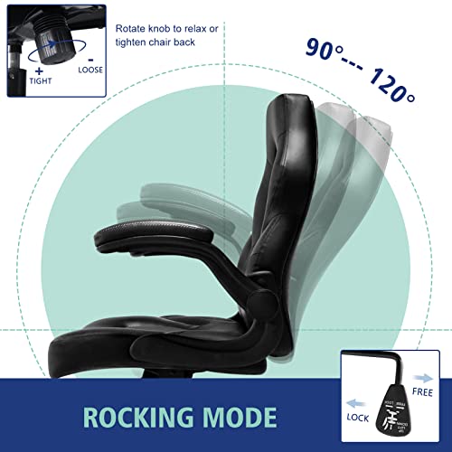 Home Office Chair, Ergonomic Computer Chairs with Flip-up Armrests, PU Leather Swivel Rolling Task Desk Chair, High Back Managerial Executive Chairs, Black…