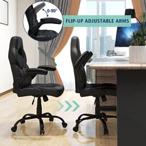 Home Office Chair, Ergonomic Computer Chairs with Flip-up Armrests, PU Leather Swivel Rolling Task Desk Chair, High Back Managerial Executive Chairs, Black…