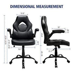 Home Office Chair, Ergonomic Computer Chairs with Flip-up Armrests, PU Leather Swivel Rolling Task Desk Chair, High Back Managerial Executive Chairs, Black…