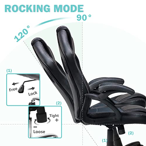 Executive Office Chair, Computer Desk Chair, Ergonomic PU Leather Swivel Managerial Chair, Adjustable High Back Task Chair with Padded Armrests, Black