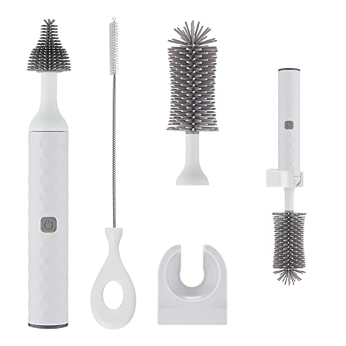 WHNL Electric Bottle Brush Set with Baby Bottle Brush Cleaner, Nipple Brush,Straw Cleaner Brush,Travel Baby Essentials,Gift for New Moms,White