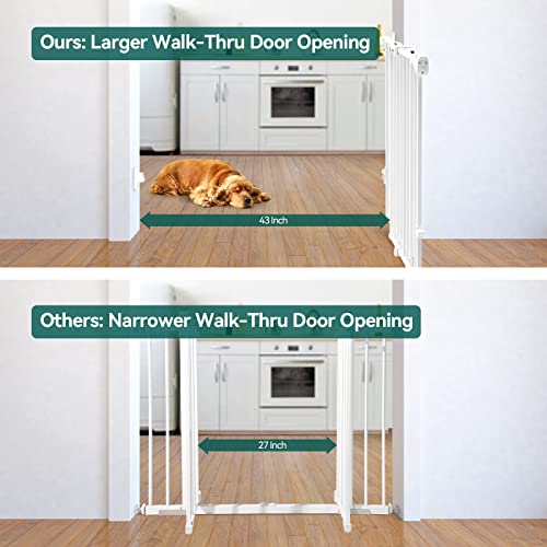 Babelio 26-43" Auto Close Baby/Dog Gate for Stairs, 2-in-1 Easy Swing Doorway and Hallway Pet Gate, with Extra-Wide Walk Thru Door and Threshold-Free Design, White