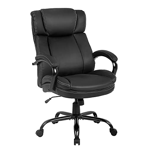 500lbs Big and Tall Office Chair Ergonomic Wide Seat Desk Chair with Head Lumbar Support Armrest, Heavy Duty Adjustable Rolling Swivel Computer Chair 49.3" H High Back PU Leather Executive Task Chair