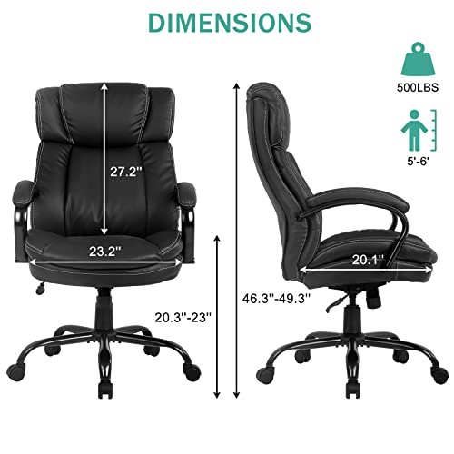 500lbs Big and Tall Office Chair Ergonomic Wide Seat Desk Chair with Head Lumbar Support Armrest, Heavy Duty Adjustable Rolling Swivel Computer Chair 49.3" H High Back PU Leather Executive Task Chair