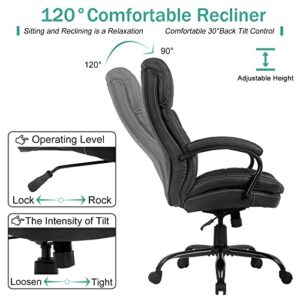 500lbs Big and Tall Office Chair Ergonomic Wide Seat Desk Chair with Head Lumbar Support Armrest, Heavy Duty Adjustable Rolling Swivel Computer Chair 49.3" H High Back PU Leather Executive Task Chair