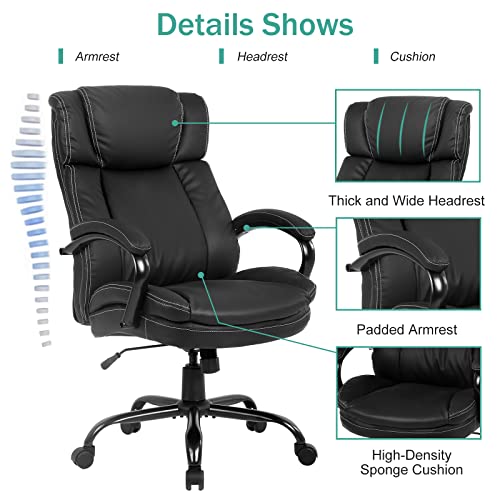 500lbs Big and Tall Office Chair Ergonomic Wide Seat Desk Chair with Head Lumbar Support Armrest, Heavy Duty Adjustable Rolling Swivel Computer Chair 49.3" H High Back PU Leather Executive Task Chair