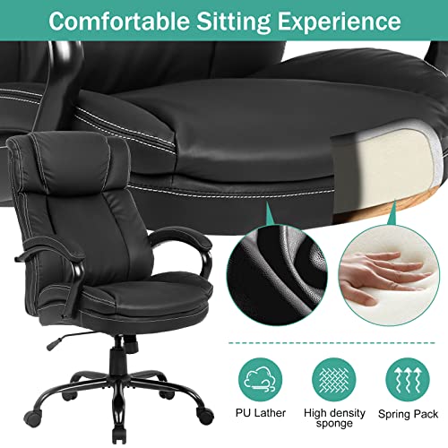 500lbs Big and Tall Office Chair Ergonomic Wide Seat Desk Chair with Head Lumbar Support Armrest, Heavy Duty Adjustable Rolling Swivel Computer Chair 49.3" H High Back PU Leather Executive Task Chair