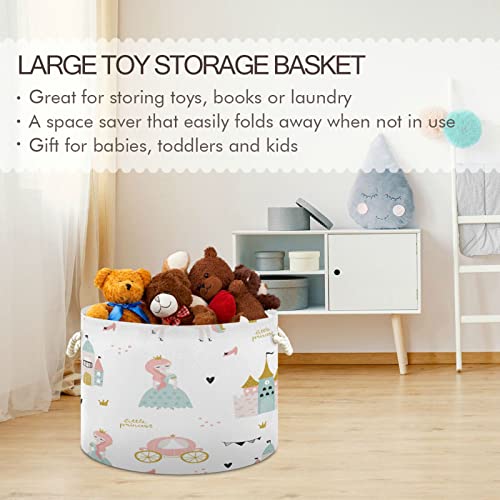 Kigai Princess Castle Cotton Rope Basket Large Collapsible Baby Laundry Basket Blanket Basket Kid's Toy Storage Basket Organizer for Nursery Bedroom Home Decor