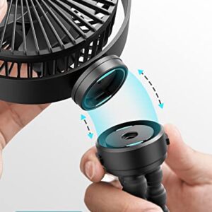 Gaiatop Mini Portable Stroller Fan, Battery Operated Small Clip on Fan, Detachable 3 Speed Rechargeable 360° Rotate Flexible Tripod Handheld Desk Cooling Fan for Car Seat Crib Treadmill Travel Black