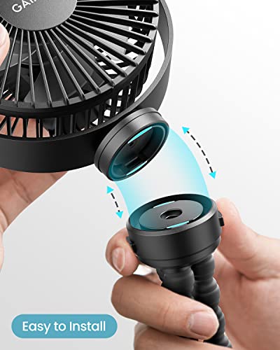 Gaiatop Mini Portable Stroller Fan, Battery Operated Small Clip on Fan, Detachable 3 Speed Rechargeable 360° Rotate Flexible Tripod Handheld Desk Cooling Fan for Car Seat Crib Treadmill Travel Black