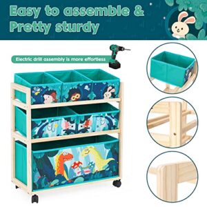 Toy Storage Organizer with Wheels, Utility Storage Cabinet, Rolling Cart with Large Storage Bins for Hold ing Toys, Books, Blankets, Blocks