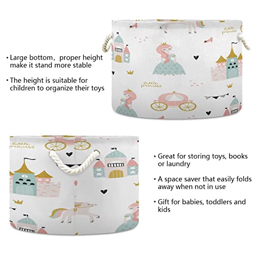 Kigai Princess Castle Cotton Rope Basket Large Collapsible Baby Laundry Basket Blanket Basket Kid's Toy Storage Basket Organizer for Nursery Bedroom Home Decor