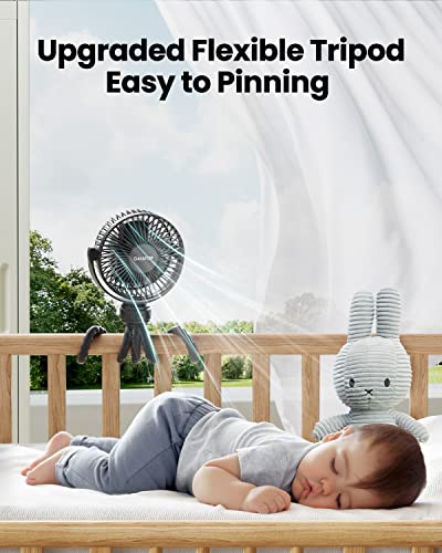 Gaiatop Mini Portable Stroller Fan, Battery Operated Small Clip on Fan, Detachable 3 Speed Rechargeable 360° Rotate Flexible Tripod Handheld Desk Cooling Fan for Car Seat Crib Treadmill Travel Black