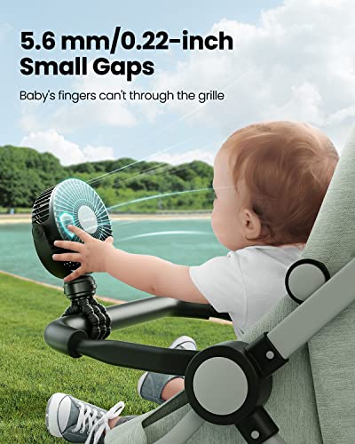 Gaiatop Mini Portable Stroller Fan, Battery Operated Small Clip on Fan, Detachable 3 Speed Rechargeable 360° Rotate Flexible Tripod Handheld Desk Cooling Fan for Car Seat Crib Treadmill Travel Black