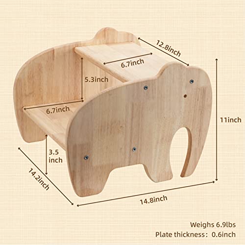 DyPinYise Wooden Step Stool for Kids, Toddler Step Stool of Elephant Shape Two Step Children's Stool for Bathroom Sink, Kitchen, Bedroom, Potty Training