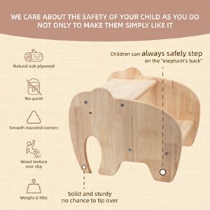 DyPinYise Wooden Step Stool for Kids, Toddler Step Stool of Elephant Shape Two Step Children's Stool for Bathroom Sink, Kitchen, Bedroom, Potty Training