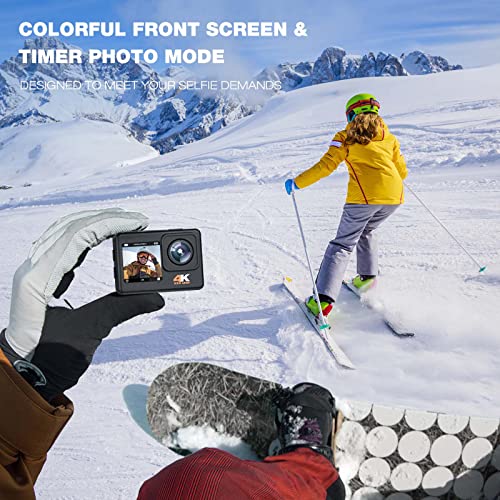 CAMWORLD Action Camera 4K 24MP Ultra HD WiFi Dual Color Screen Waterproof Camera EIS 131FT Underwater Cameras 170 Degree Wide Angle, 2 Rechargeable Batteries and Accessories Kit