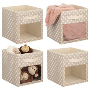 mdesign fabric nursery/playroom closet storage organizer bin box, front handle/window for cube furniture shelving unit, hold toys, clothes, diapers, bibs, 4 pack, cream/white polka dot