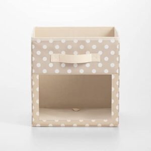 mDesign Fabric Nursery/Playroom Closet Storage Organizer Bin Box, Front Handle/Window for Cube Furniture Shelving Unit, Hold Toys, Clothes, Diapers, Bibs, 4 Pack, Cream/White Polka Dot