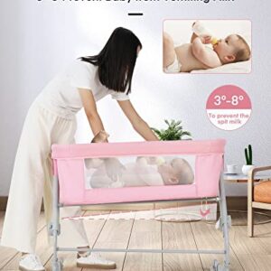 BAHOM Bassinet Bedside Sleeper, 2-in-1 Bedside Bassinet for Baby, Adjustable Height with Portable Infant Nest for Newborns, Mesh Walls Crib Bassinets (Pink)