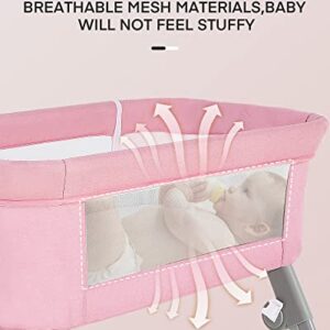 BAHOM Bassinet Bedside Sleeper, 2-in-1 Bedside Bassinet for Baby, Adjustable Height with Portable Infant Nest for Newborns, Mesh Walls Crib Bassinets (Pink)