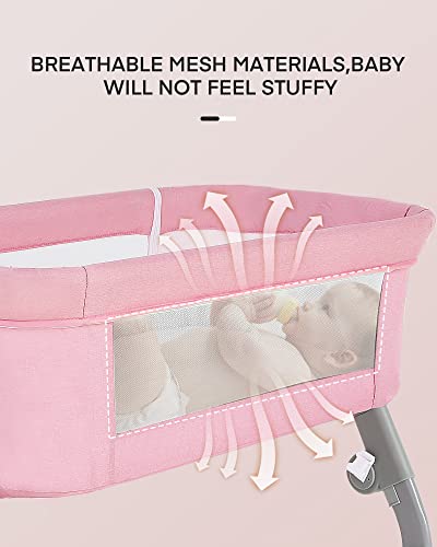 BAHOM Bassinet Bedside Sleeper, 2-in-1 Bedside Bassinet for Baby, Adjustable Height with Portable Infant Nest for Newborns, Mesh Walls Crib Bassinets (Pink)