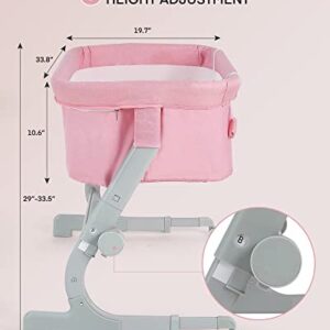 BAHOM Bassinet Bedside Sleeper, 2-in-1 Bedside Bassinet for Baby, Adjustable Height with Portable Infant Nest for Newborns, Mesh Walls Crib Bassinets (Pink)