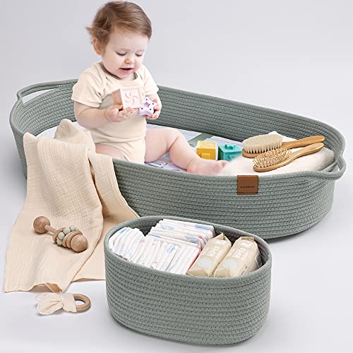 Baby Diaper Changing Basket for Baby Dresser, Moses Basket for Babies, Cotton Rope Diaper, Unisex Baby Moses Basket, Foam Diaper Changing Pad for Dresser, Changing Table Topper for Dresser…