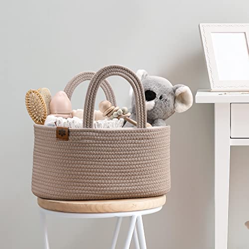 PeraBella 2-in-1 Baby Diaper Caddy Organizer for Changing Table, Cotton Rope Diaper Basket for Boy, Girl, Gift for Baby Shower, Nursery Diaper Organizer, Portable Diaper Storage, Car Caddy Organizer