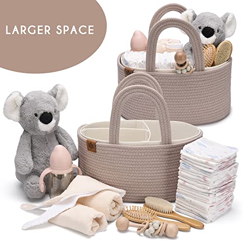 PeraBella 2-in-1 Baby Diaper Caddy Organizer for Changing Table, Cotton Rope Diaper Basket for Boy, Girl, Gift for Baby Shower, Nursery Diaper Organizer, Portable Diaper Storage, Car Caddy Organizer