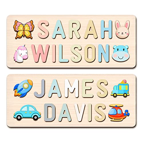 PUREFLY Personalized Wooden Name Puzzle for Kids, Custom Gifts for Baby Boy and Girl Shower or First Birthday, Montessori Learning Toddler Toy Alphabet Puzzle for Kids